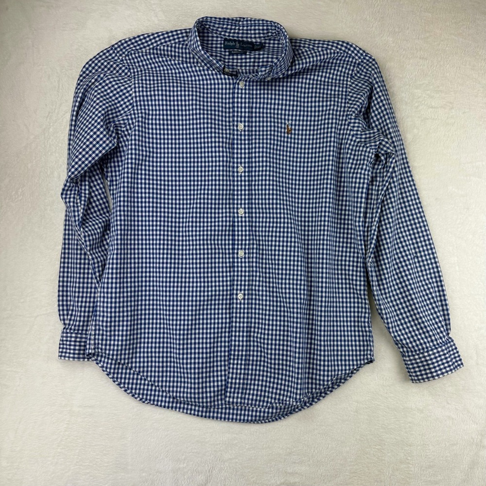 Ralph Lauren Classic Fit Shirt Mens XL‎ Blue Gingham Cotton Button Down